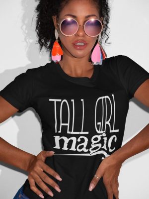 woman wearhing black tall girl magic t-shirt