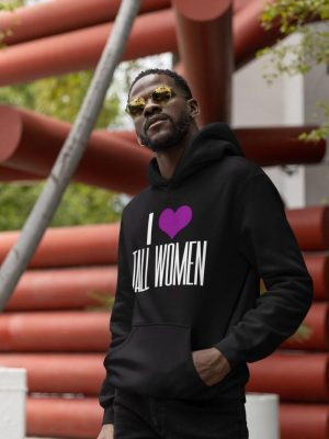 Man wearing black I (heart) tall women sweatshirt